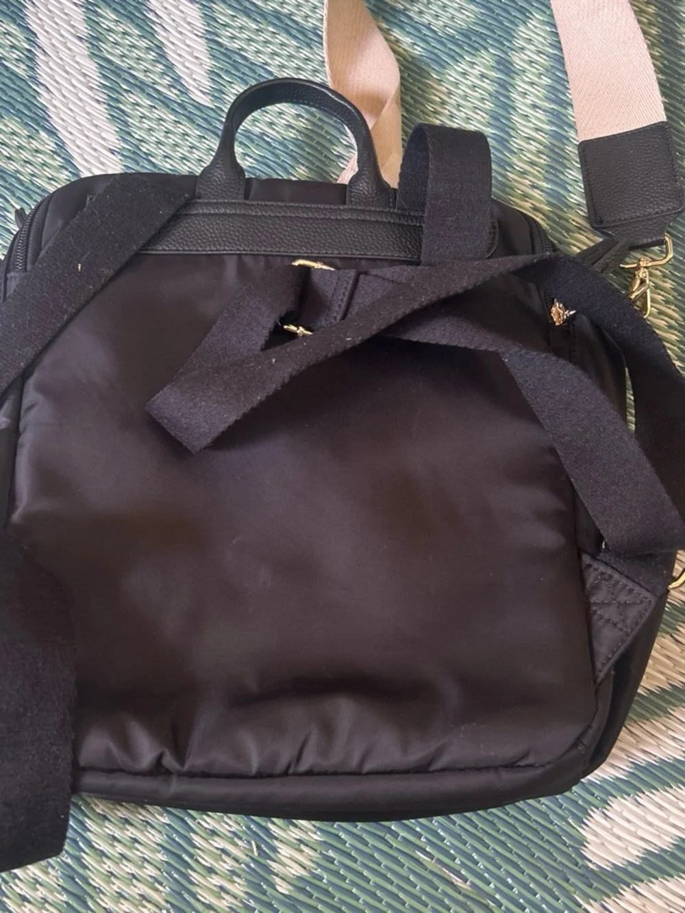 Haute Hippie Black Nylon Backpack with Gold Hardware